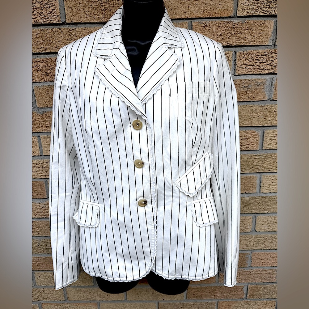 White Striped Blazer with scalloped edges by Paul Smith